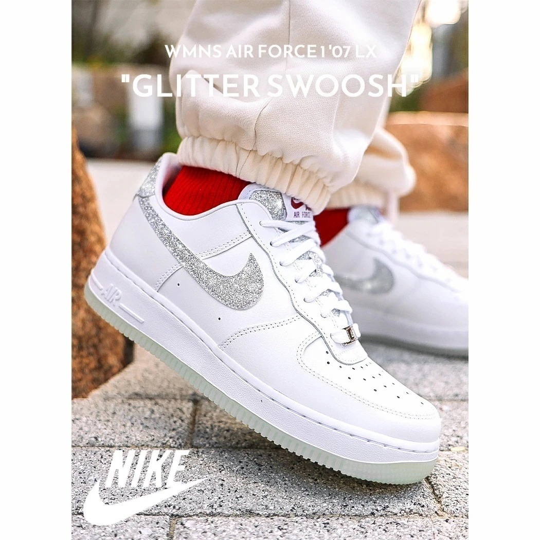 NIKE ナイキ ウィメンズ エアフォース スニーカー WMNS AIR FORCE 1 07 LX GLITTER SWOOSH ( 白 ホワイト ラメ レディース HQ3461-191 )
