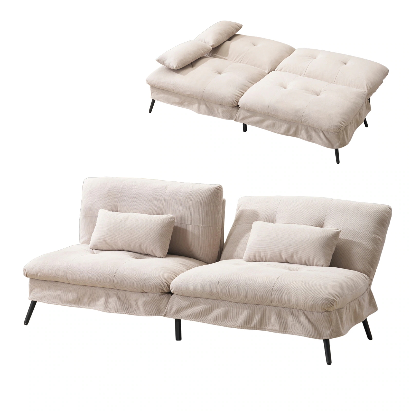 ソファベッド 2 人用 リクライニング 背もたれ 6段階 2WAY 幅182 事務室 サロン用 来客対応 一人暮らし 省スペース コンパクト ふわふわ 枕付き 組立て簡単 取り外し可能な脚 DJYC