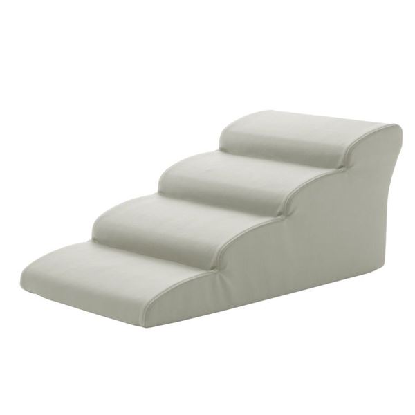 ドッグステップ/ペット用品 (4段 アイボリー) 幅40.5cm 合皮/合成皮革張地 ウレタンフォーム (リビング 室内犬)