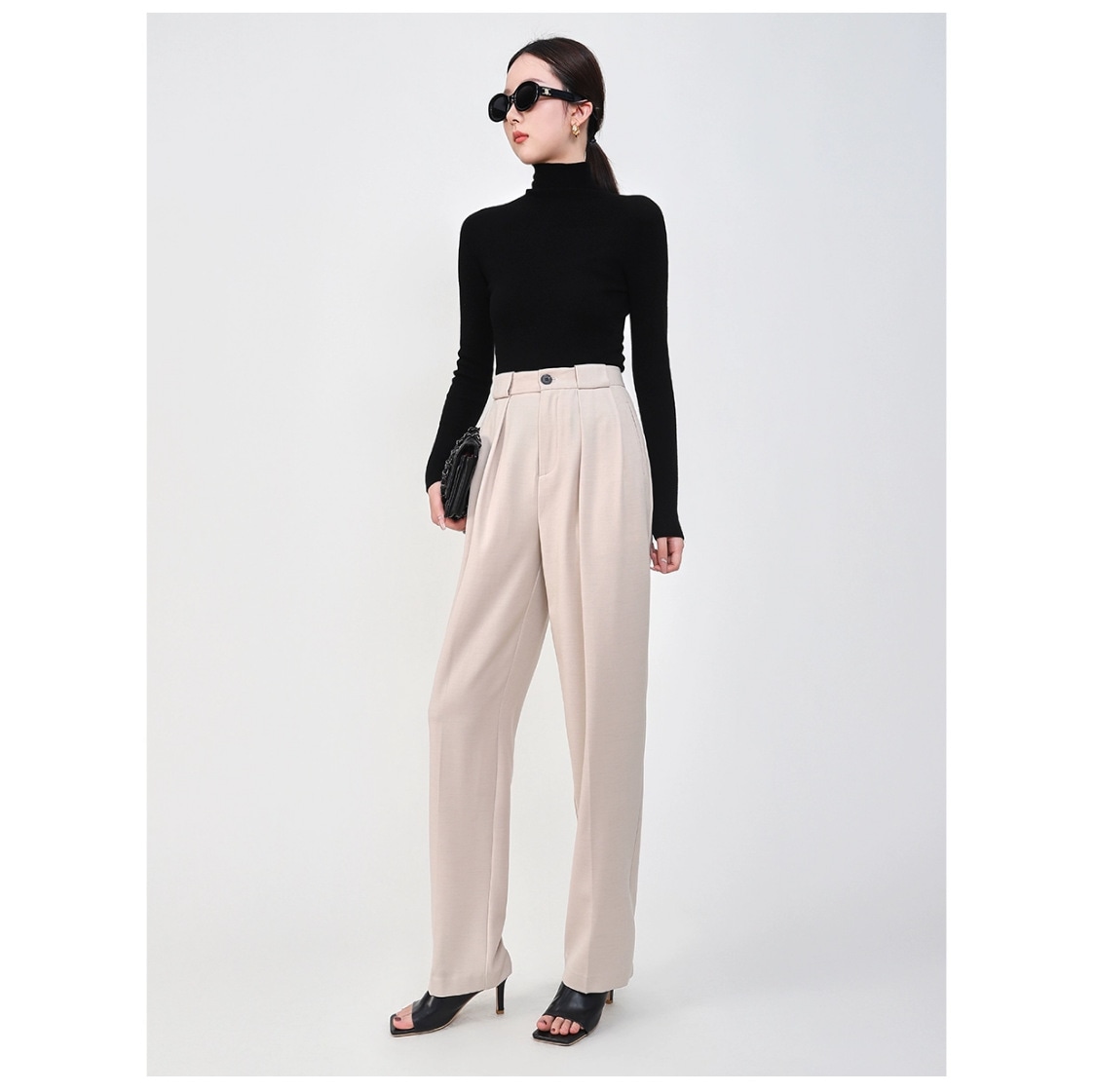 腰下がり感ワイドパンツパンツスラックススラックスストレートスリム通勤ホワイトカラー通勤職業