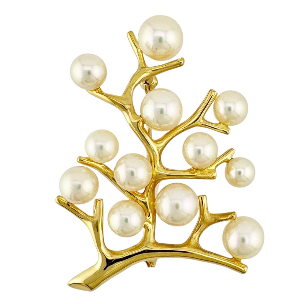 ミキモト ブローチ 18金 K18イエローゴールド アコヤパール MIKIMOTO 中古 美品