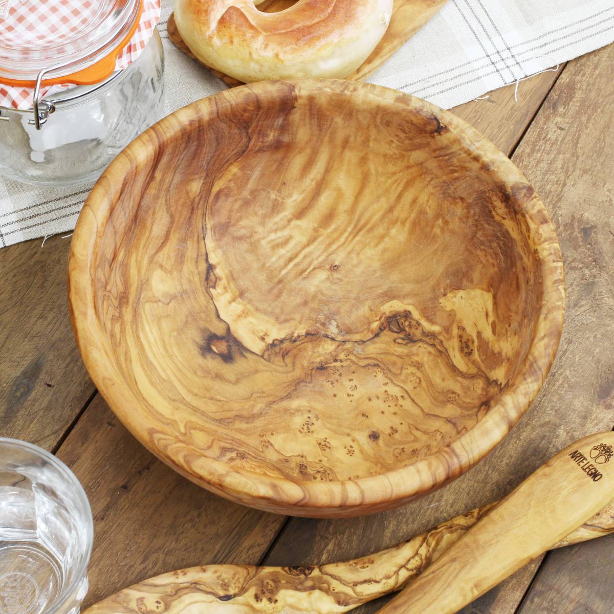 Arte Legno ボウル 22cm オリーブウッド 天然木 アルテレニョ オリーブ サラダボウル 大鉢 木製 皿 食器 洋食器 おしゃれ 無垢 ハンドメイド 木 鉢 木製ボウル
