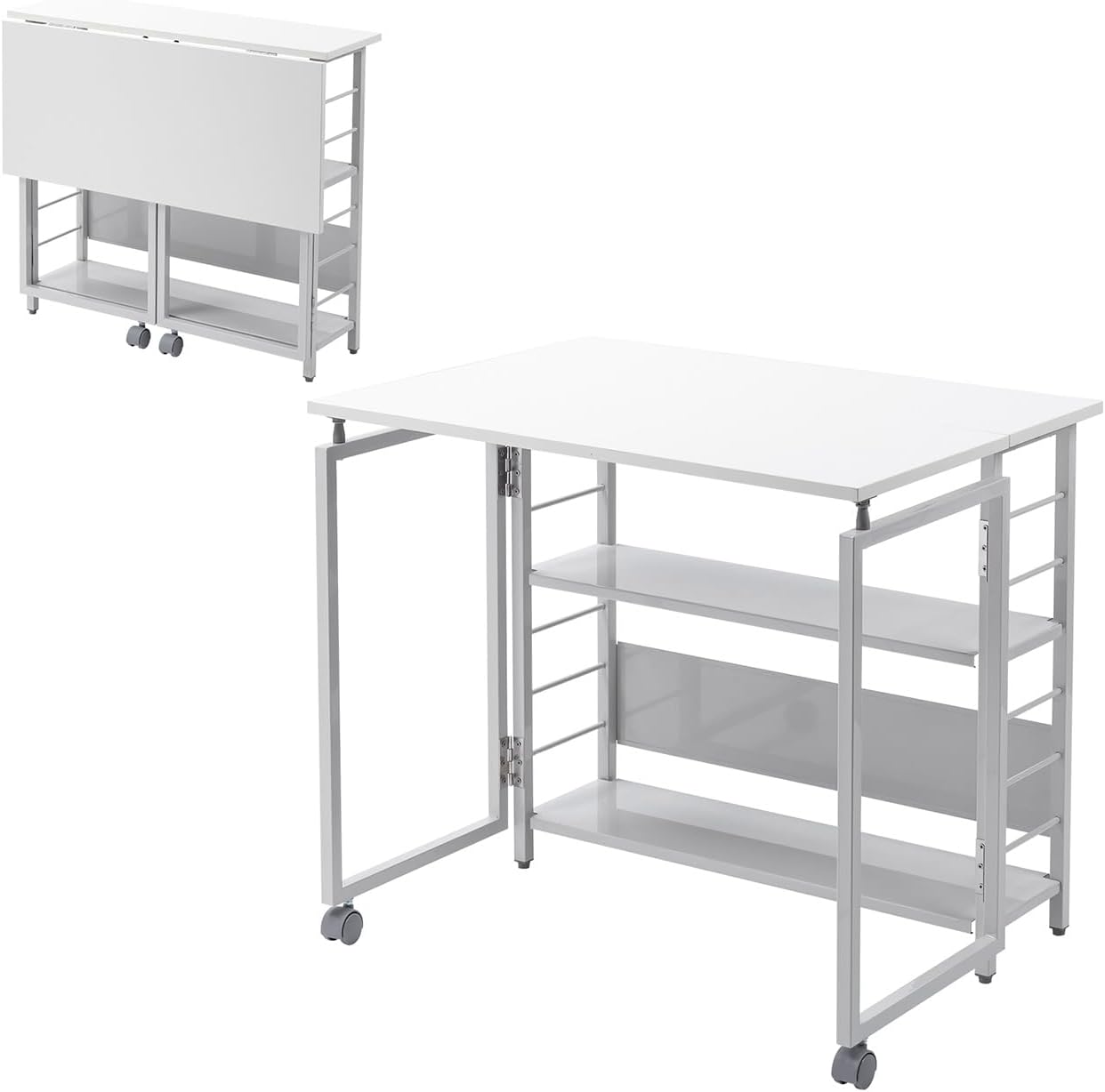 サンワダイレクト 折りたたみデスク キャスター付き 幅80×奥行60×高さ70cm 耐荷重50kg 折りたたみテーブル パソコンデスク コンパクト 収納 ラック付き ホワイト