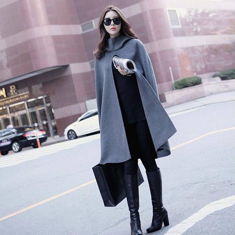 ケープコート マントコート アウター レディース 秋 冬 無地 ブラック レッド グレー グリーン 4色展開 フード付き 休日 お出かけ コーデ 普段使い OL 通勤 着回し エレガント お洒落 オフ