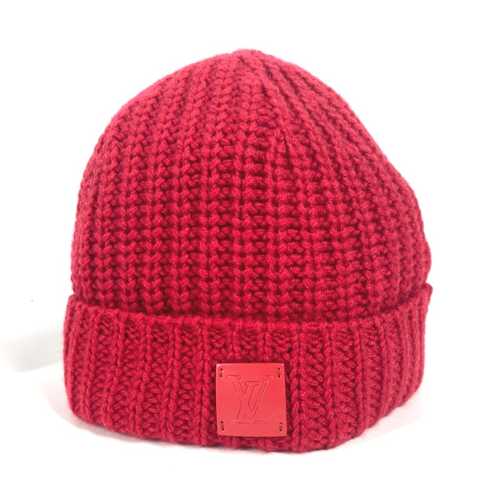 ニット帽 M76048 ニットヘッドハット レザーパッチ ビーニー 帽子 ニット帽 ニットキャップ カシミヤ レッド