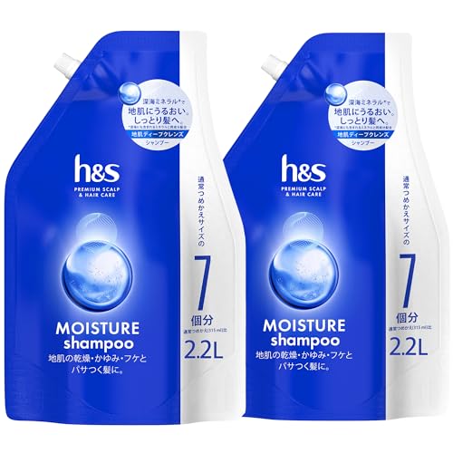 h&s(エイチアンドエス) モイスチャー 薬用シャンプー 詰め替え 超特大 2.2L 2個セット 大容量 地肌の乾燥かゆみフケとパサつく髪に