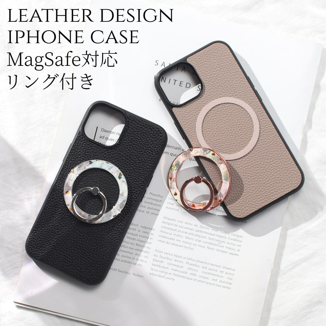 iphone ケース リング付き iphone16 iphone15 iphone14 iphone13 iphone12 pro SE マグセーフ対応 レザー マグネット 花柄 ハート 大人かわいい