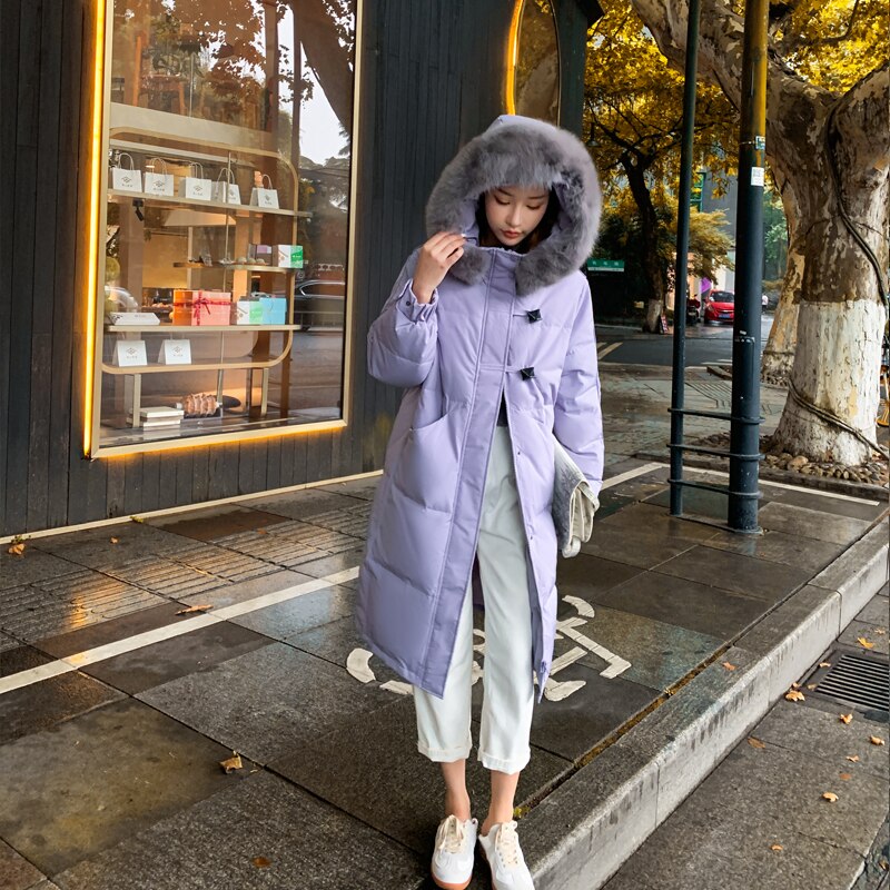 2021 大 毛の襟 中 長款 羽毛ジャケット 女 厚手 保温 パン 綿服 外套