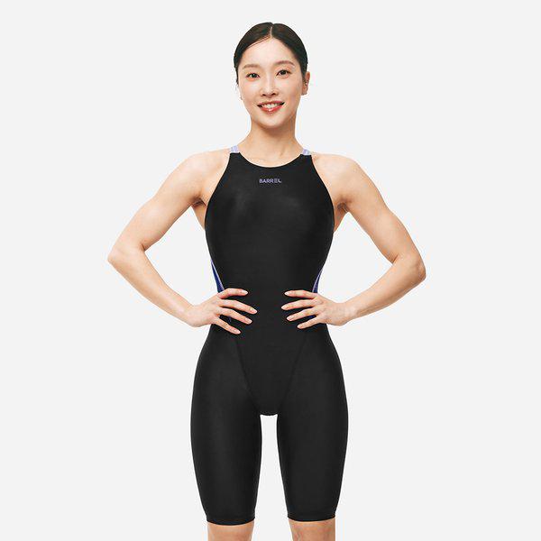 [] 女性ラインXバック4部丈半身水着ブラック（B5SWSWH007BLK）