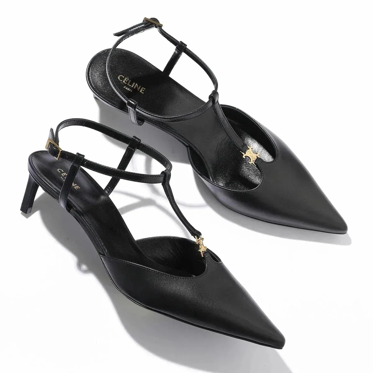 CELINE セリーヌ パンプス KITTEN キトゥン 352193676C.38NO レディース Triomphe トリオンフ Tストラップ ヒール レザー