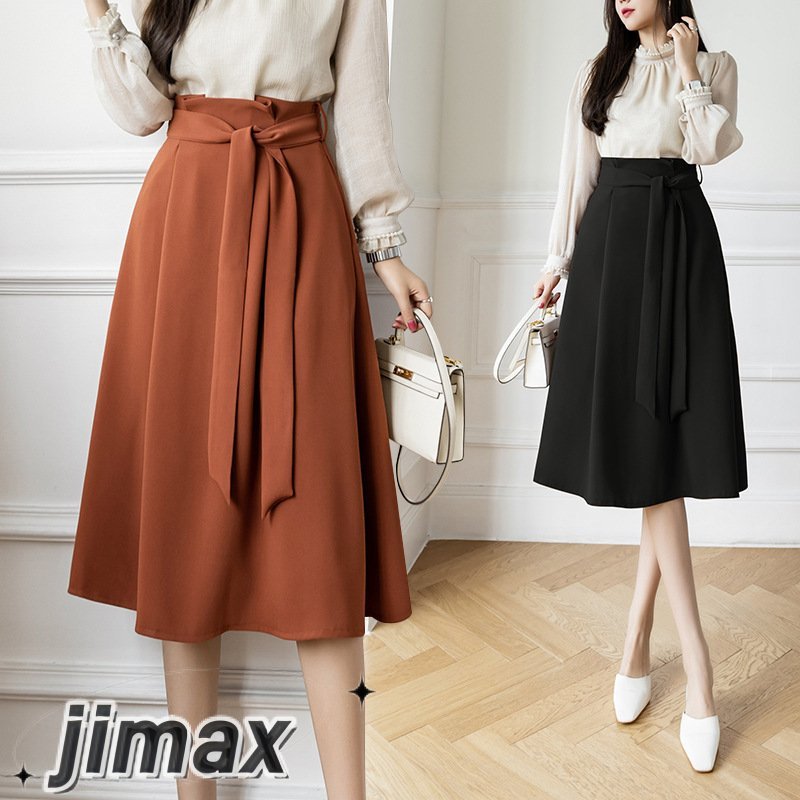スカート 春夏 フレアスカート 40代 レディース aラインスカート ベルト付き 膝丈 無地 ハイウエスト 通勤 OL ボトムス 美脚 大人 可愛い 韓国風 20代 30代 ホワイトデー