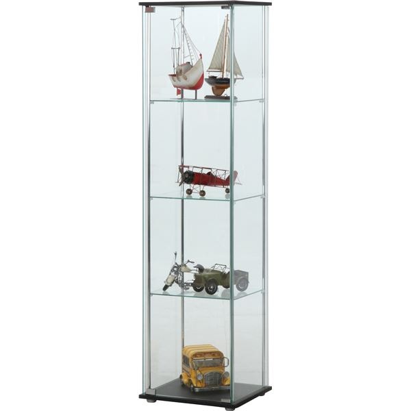 ディスプレイケース 約幅42.5cm 4段 ブラウン 硝子製棚板2枚 脚付き ガラス コレクションケース リビング ダイニング