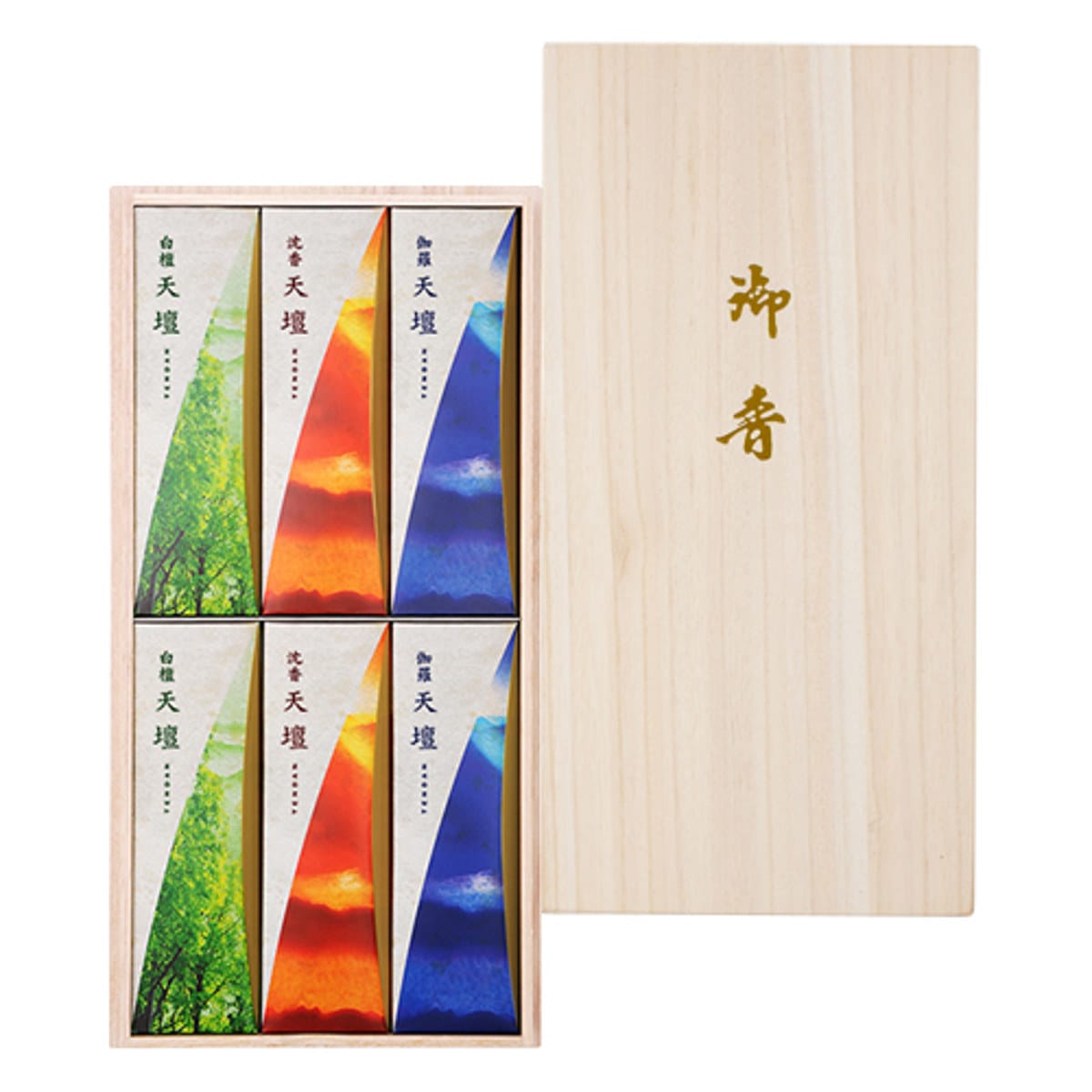 お線香 贈答用 進物 天壇 桐箱 サック 6入 線香 進物用 進物線香 煙少なめ 25分燃焼 法事 仏壇 お墓参り 供養 法要 お供え 贈答 箱入り 日本香堂 贈り物 ギフト お悔み お盆
