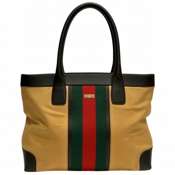グッチ シェリー 002・1119 オールドグッチ キャンバス レザー トートバッグ 【中古】