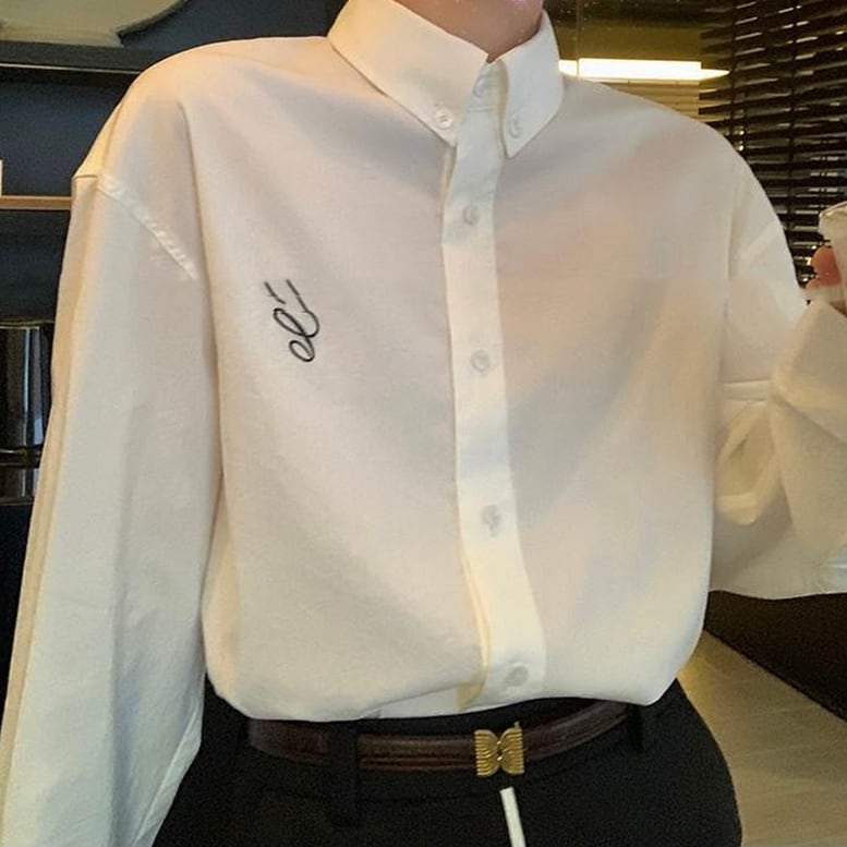 2color レディース ワンポイントシャツ トップス シャツ ブラウス 襟付き 長袖