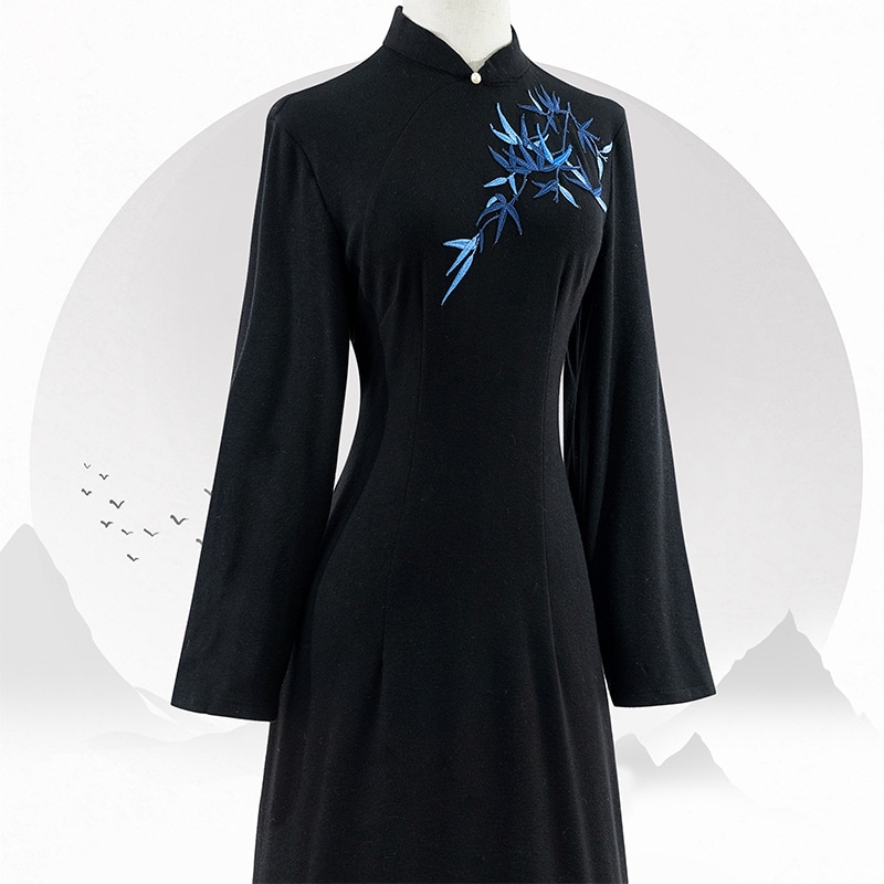 11 乳白色のエレガントな新しい中国のチョンサム刺繍ヤングスリムと改善されたナショナルスタイルのドレススプリングと秋の春