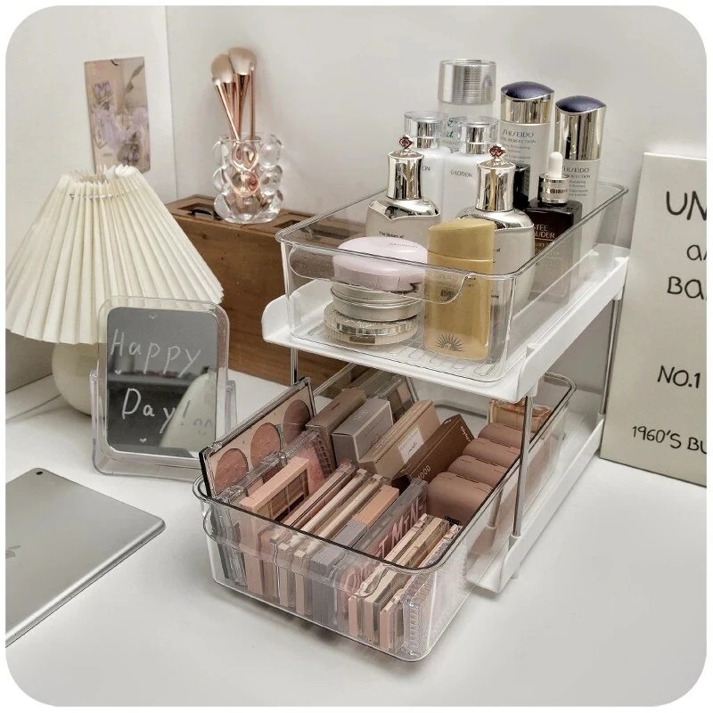 【急速出荷!】化粧品収納箱デスクトップ化粧台透明アクリル香水引き出し式マスクスキンケア棚