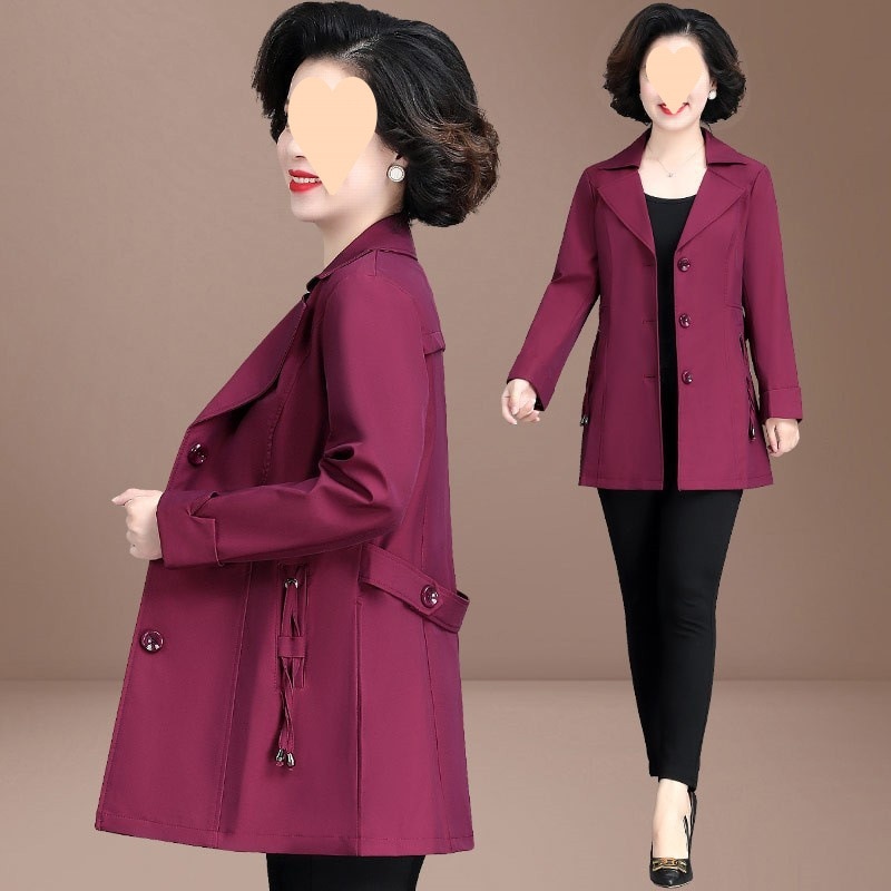 中年母スプリングコート 2025 新しいスタイルも西洋風ウインドブレーカー中高年女性の春と秋の高貴なトップストレンチコート