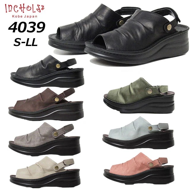 インコルジェ INCHOLJE 4039 オープントゥくしゅくしゅ2WAYサボ風サンダル レディース 靴