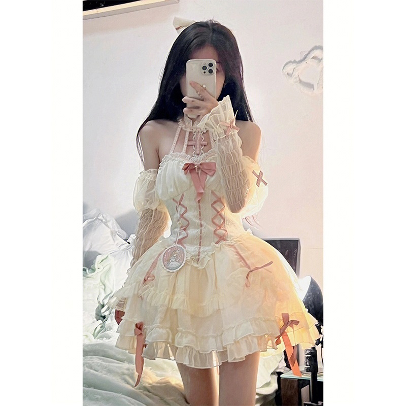 コスプレドレスロリータスカートワンピース生成ピンクゴスロリホルタードレスドレス結婚式用スウィートレディふわふわプリンセスドレス