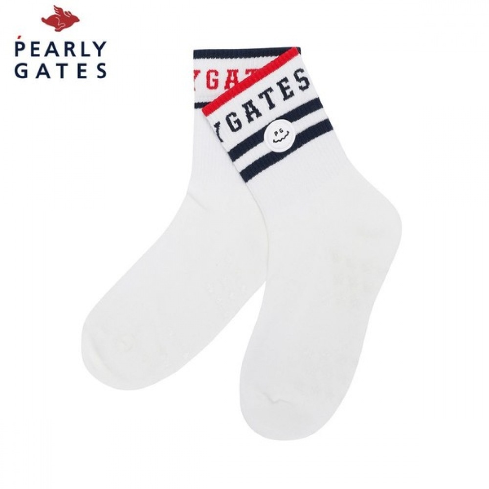 [パリゲイツ] レディーススマイルパッチカラーロゴミッドカーフソックス