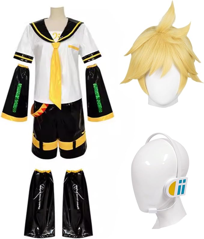 鏡音RIN 鏡音LENコスプレ衣装 ウィッグ付き イヤホン 付き 衣装 変装 コスチューム イベント仮装 ハロウィン