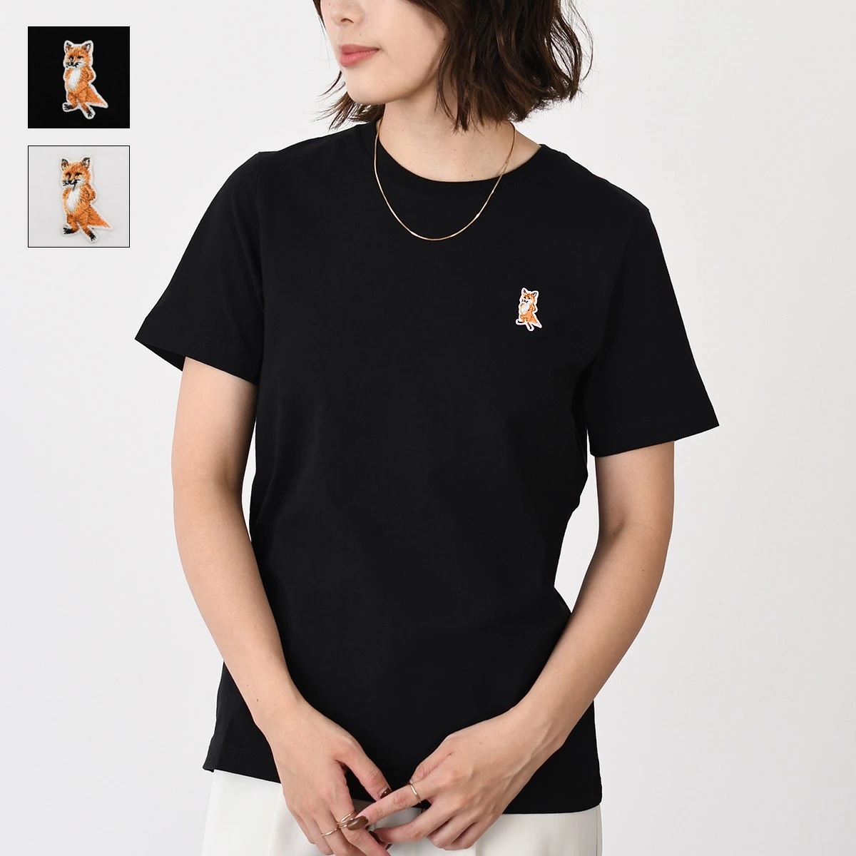 トップス レディ フォックス レギュラー Tシャツ PW00122KJ7026 レディース ホワイト 白 ブラック 黒 コットン ブランド 刺しゅう