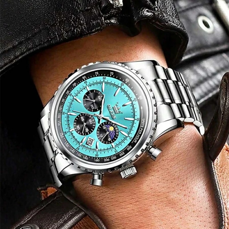 OLEVS. ファッションメンズ防水蓄光ステンレススチール クォーツ腕時計カレンダー クロノグラフ機能付きカジュアルメンズ腕時計ビジネスシーンに適し 7,251円