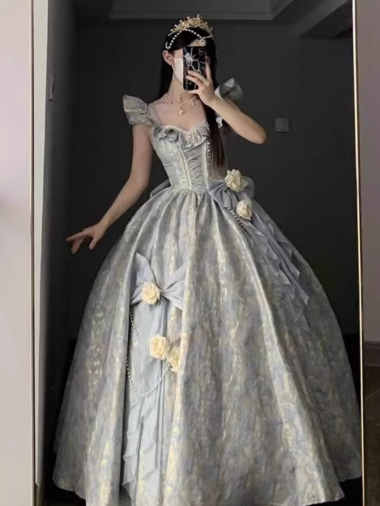 【2枚購入で 3oo円OFF！】ブルーロリータスカートの花のウェディングドレスゴージャスな大人のセレモニードレスロリータプリンセスドレスサマー