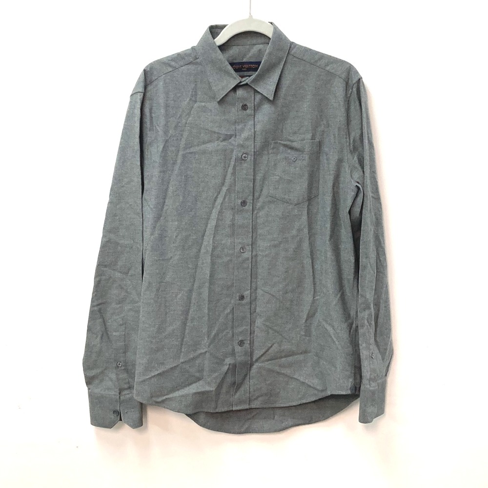 長袖シャツ フランネル シャツ　 襟付き トップス アパレル ボタン コットン グレー