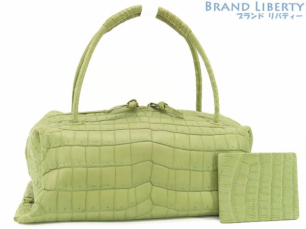 激レア美品ボッテガヴェネタマットクロコダイルハンドバッグショルダーバッググリーン124869