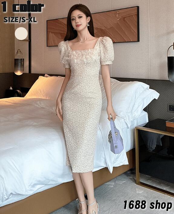 品質保証2025 夏 ワンピース タイト タイトワンピース 姫系ワンピース　シンプル　ワンピース インポート ひざ丈 ミドル丈 エレガント　韓国ファッション シンプル パーティドレス 袖あり　お嬢様