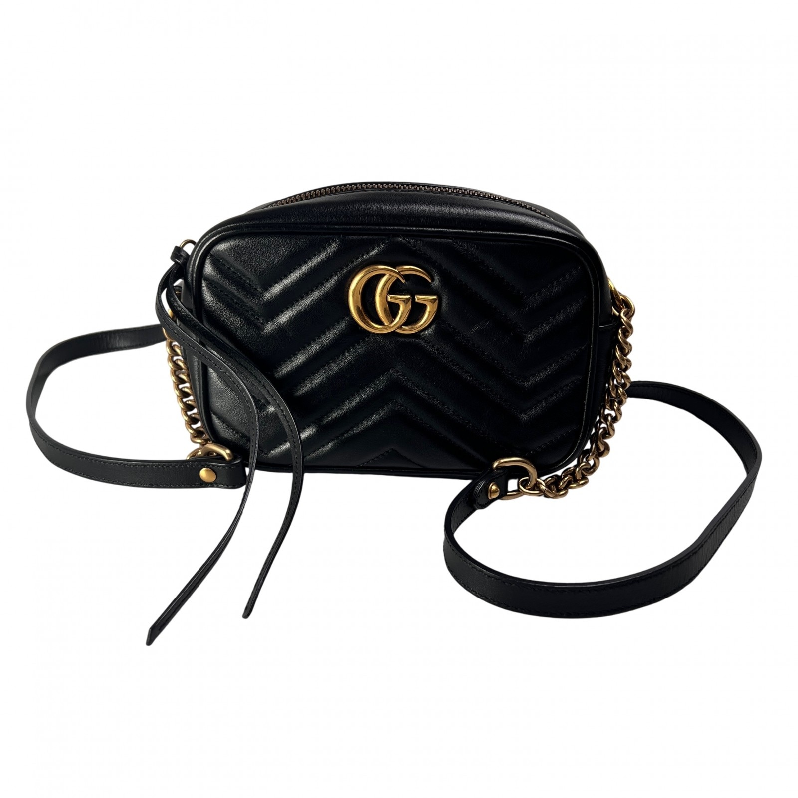 GUCCI グッチ GGマーモント　キルティング レザー ショルダーバッグ 黒 A-13990