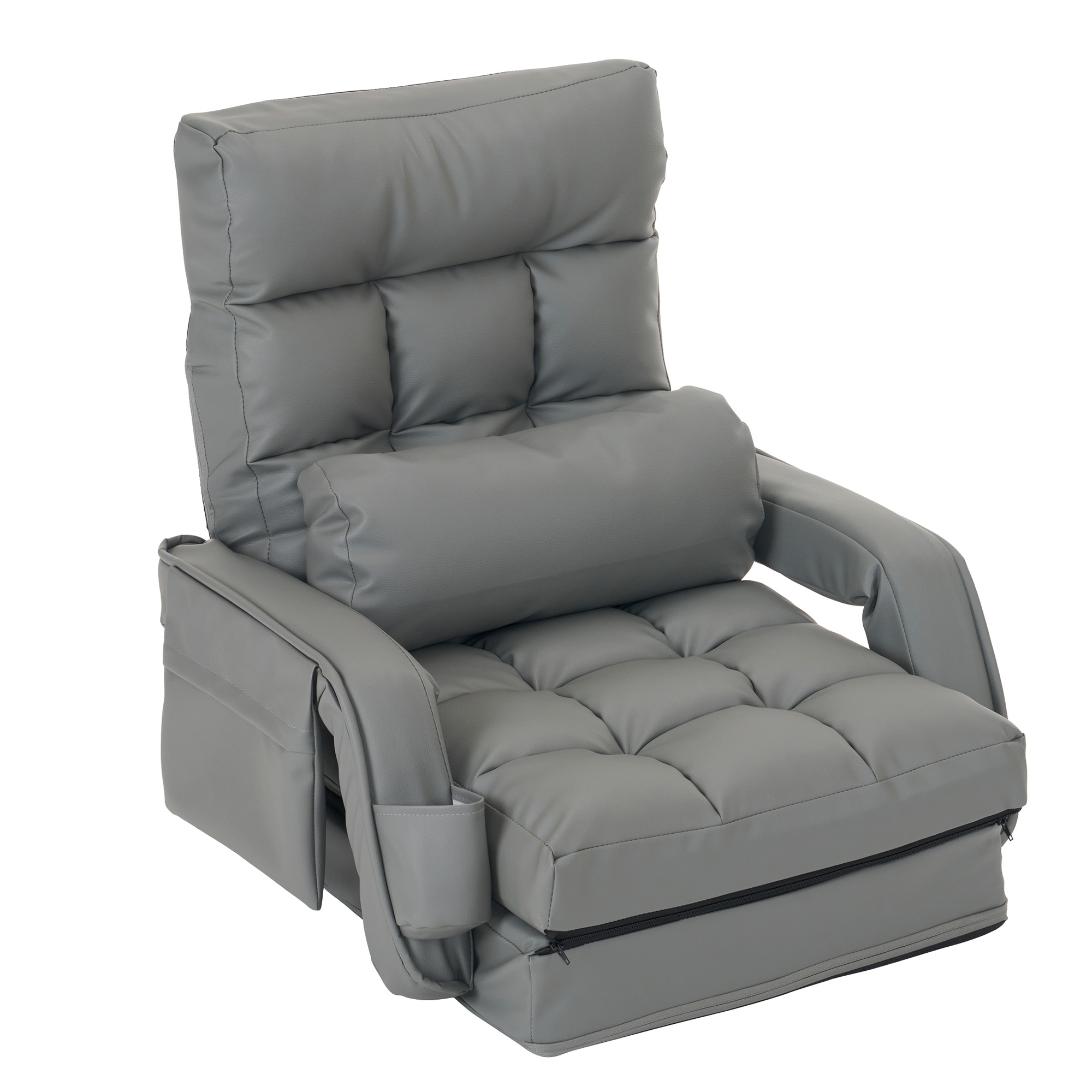 E20【PUレザー】座椅子 リクライニング 42段ギア リクライニングチェアー ファブリック 座イス おしゃれ 椅子 チェアー いす イス コンパクト【ライトグレー】