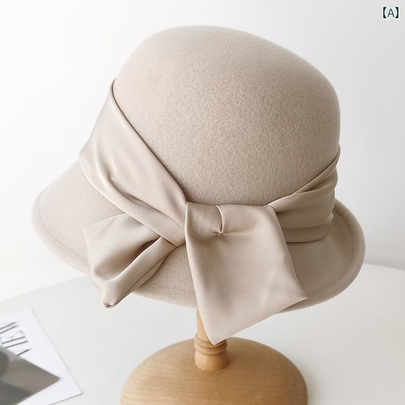 バケット ハット カジュアル おしゃれ レディース 女性用 ヘボン 風 フィッシャーマン ハット 秋冬 高級 ウール ハット フレンチ リボン ビッグ ヘッド