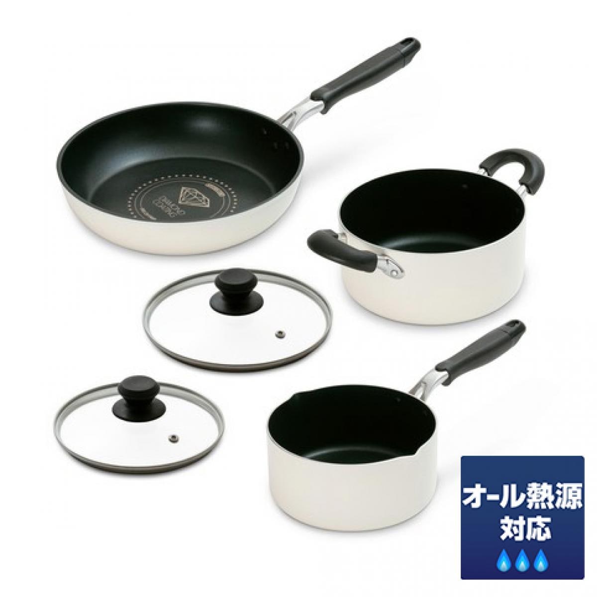 【C】 【在庫有・即納】アイリスオーヤマ ダイヤモンドコートフライパン・なべ 5点セット IH/ガス火対応 DCI-FP5S 調理器具 フライパンセット