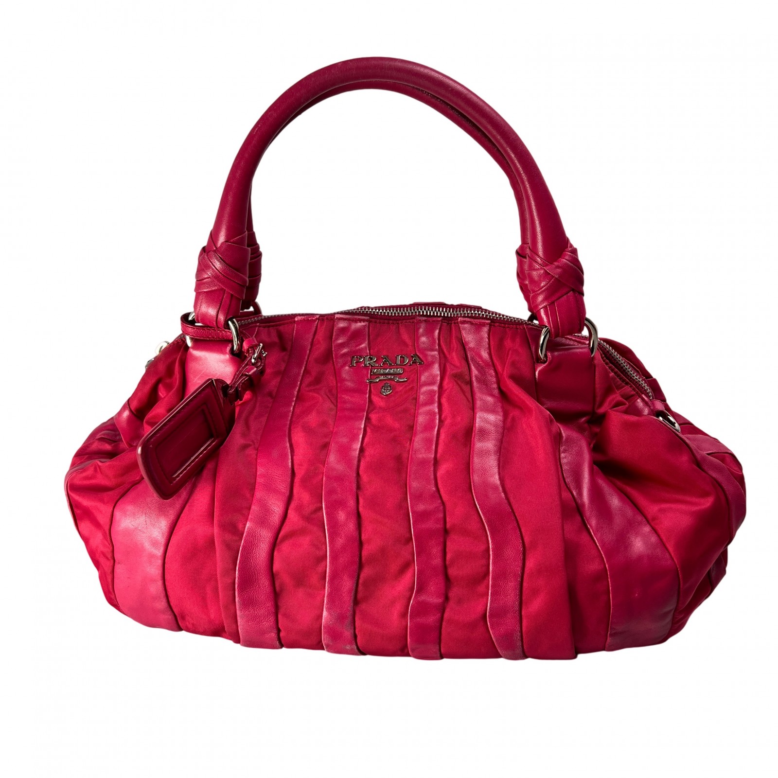 PRADA プラダ ギャザー レザー ハンドバッグ ピンク A-13269
