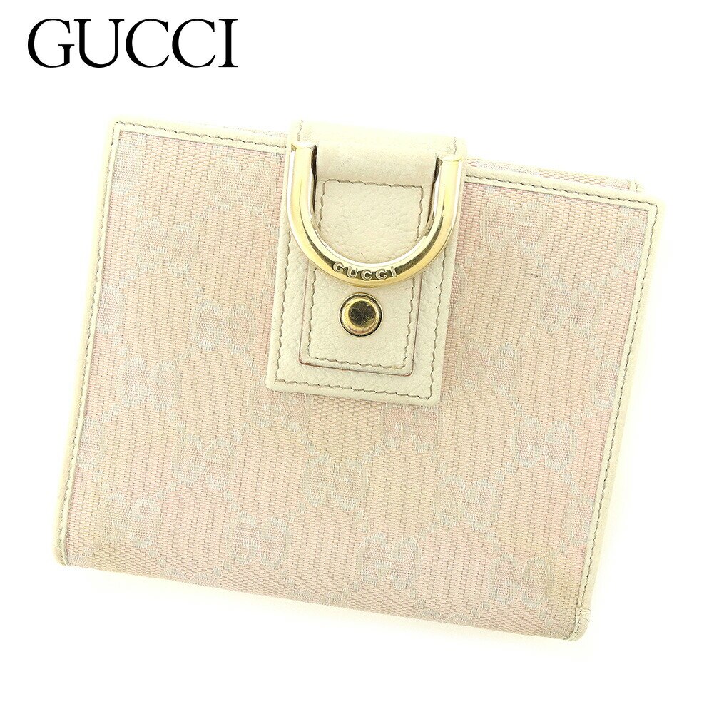 Wホック財布 二つ折り 財布 ＧＧキャンバス ピンク　ベージュ 中古