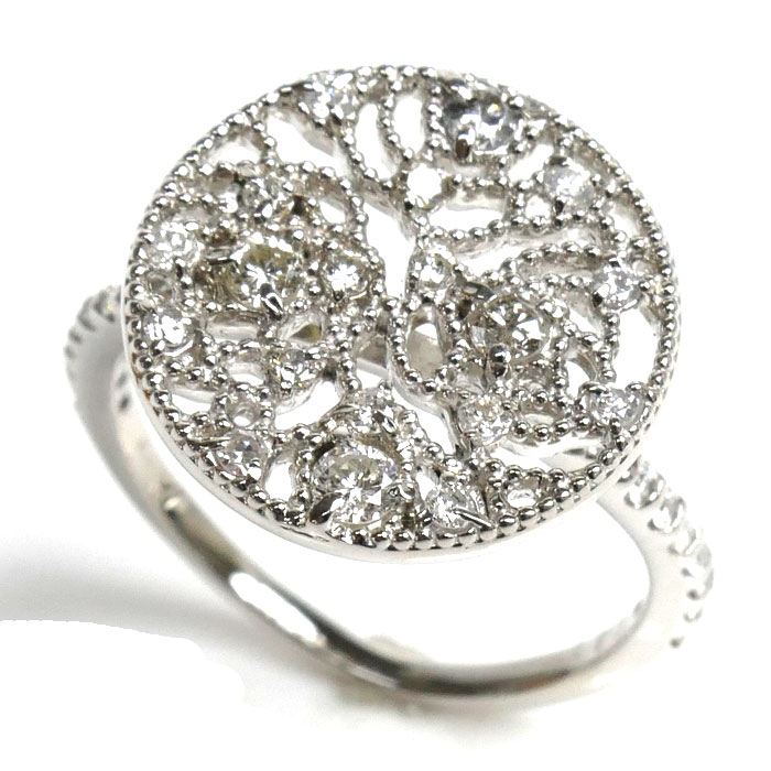 Pt900プラチナ リング指輪 ダイヤモンド0.48ct 11号 5.0g ラウンド 透かし レディース 中古