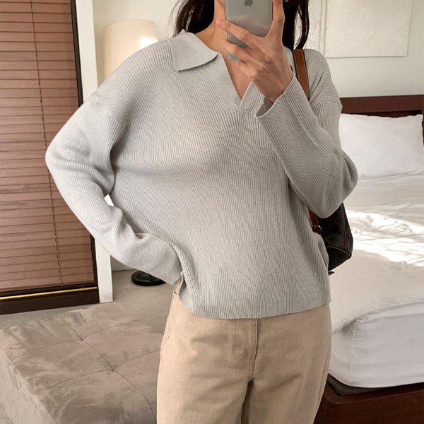 Hスタイル(KN)0008ニットティー 春 季節の変わり目 女性 ニットティー カラネック セーター 基本 Tシャツ