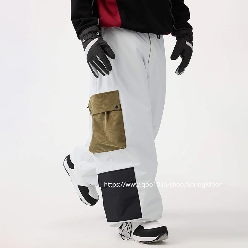 スノボウェア 3色 2025 2026 耐水圧20000mm スノボパンツ ズボン カーゴパンツ 黒 白 カーキ おしゃれ 韓国風 スノーボードウェア スノーウェア スキーウェア メンズ レディース
