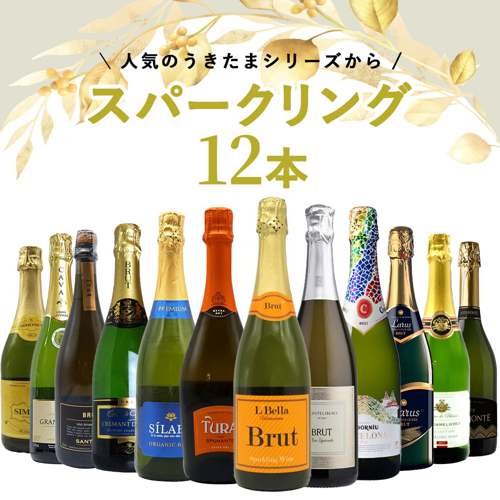【送料無料】うきたまシリーズ スパークリング12本 ワインセット シャンパン スパークリングワイン 泡 辛口 瓶内二次発酵 カヴァ クレマン