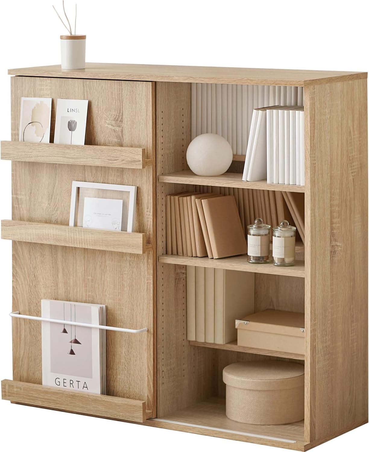 コミックラック 大容量 推し活 【 コミック収納 約 400冊 】 薄型 可動棚 スライド棚 付き 幅90.5 奥行 137 高さ90.5 ナチュラル VKB-7272NA