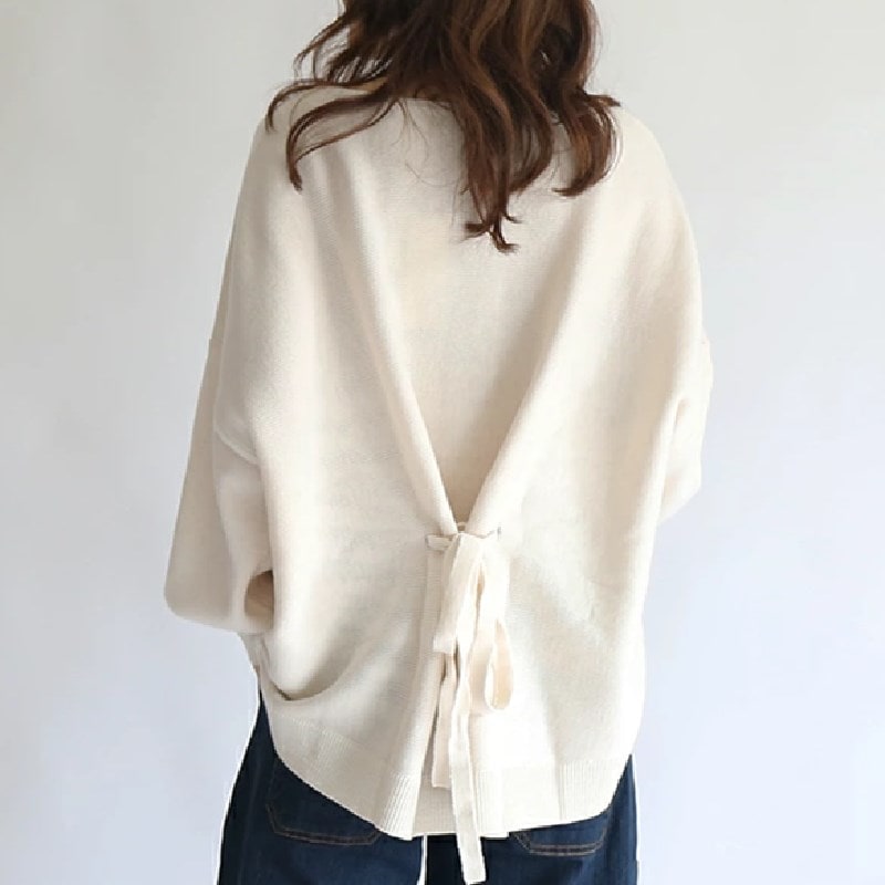 【輝いて超人気】 全9色 可愛いデザイン シンプル ラウンドネック リボン 無地 ニットセーター レディース 秋冬