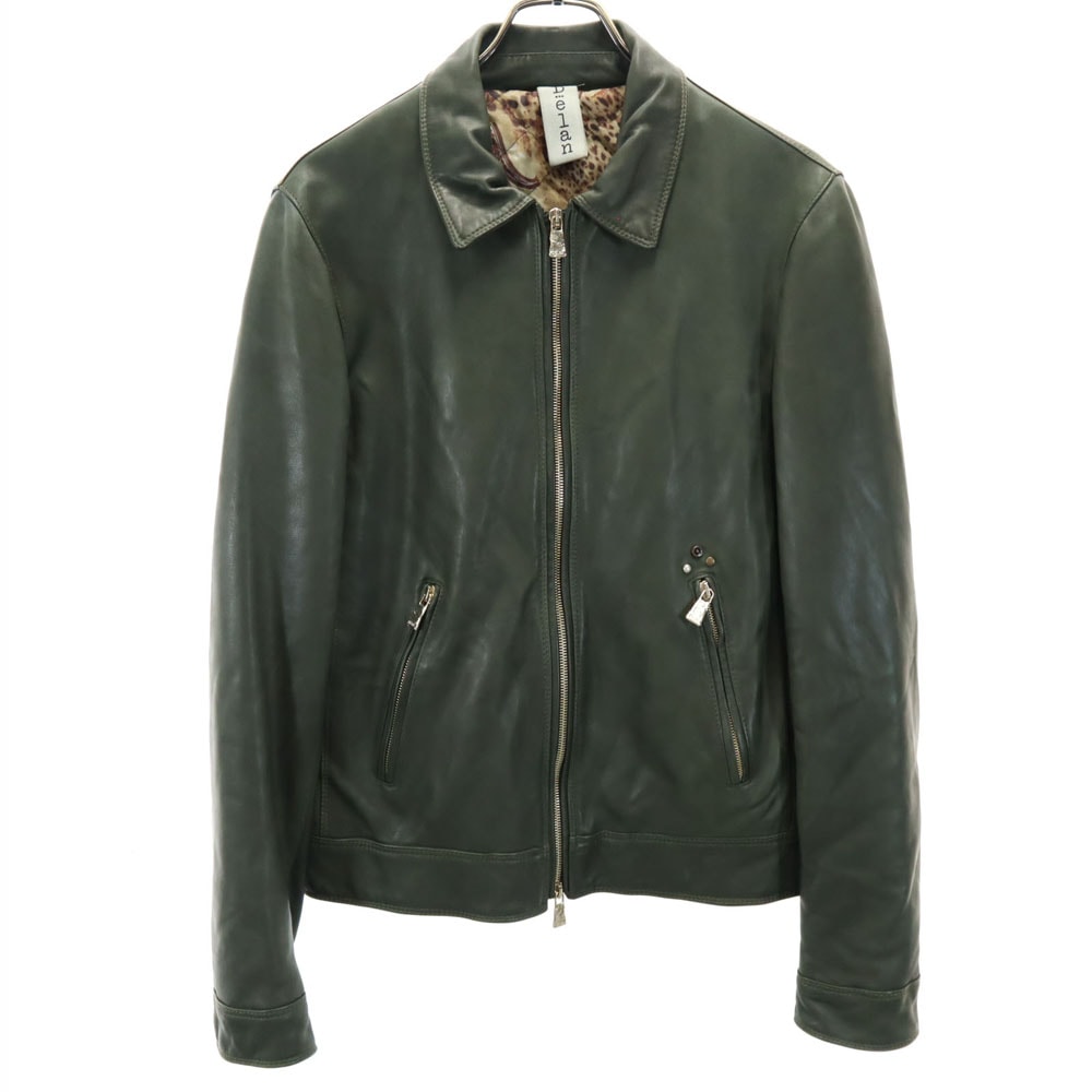 イタリア製 レザージャケット 44 カーキ ブルゾン 中綿 メンズ