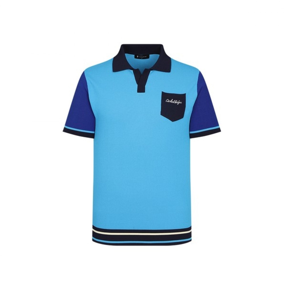 [カステルバジャック] メンズフロントカラーブロックポロプルオーバー_BGCMSW206BL