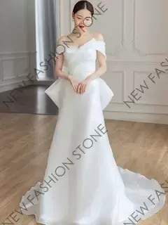 フランス式ウェディングドレス2024新型高級感のあるワンショルダーウェディングドレス-94