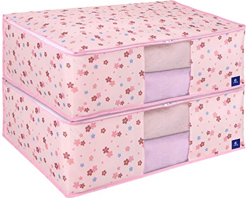 アストロ 収納ケース 毛布肌掛け布団用 2個組 ピンク さくら柄 ポリエステル 洗える 衛生的 透