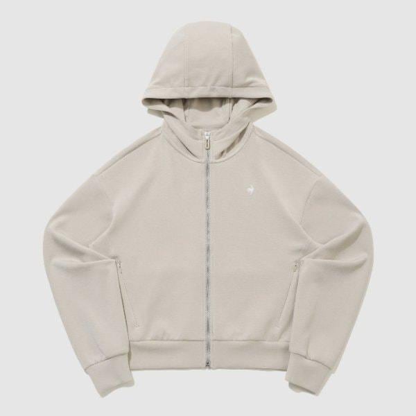 フードジップアップ BQK QR122OFT11-BEG 女性 ダブルテンション2.0 ルーズフィット セミクロップフード ジップアップ / ベージュ