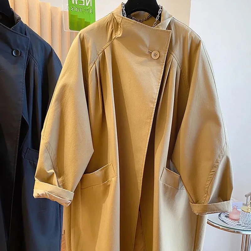合わせやすい服で ロング 　韓国ファッション レディース トレンチコート 詰め襟 ゆったりする
